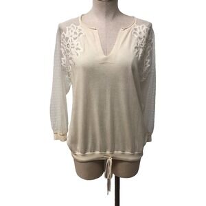 Chloe Sweater Jumper Womens Medium Milk White Lace 3/4 Sleeve Coquette Romantic